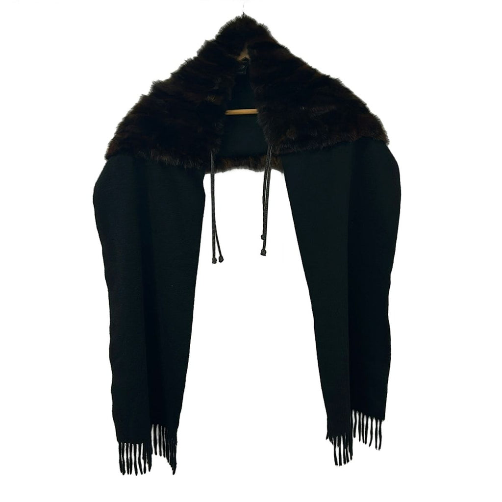 Fendi Shawl Black Dark Brown Cashmere Fur Scarf