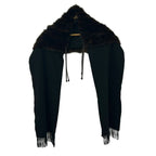 Fendi Shawl Black Dark Brown Cashmere Fur Scarf