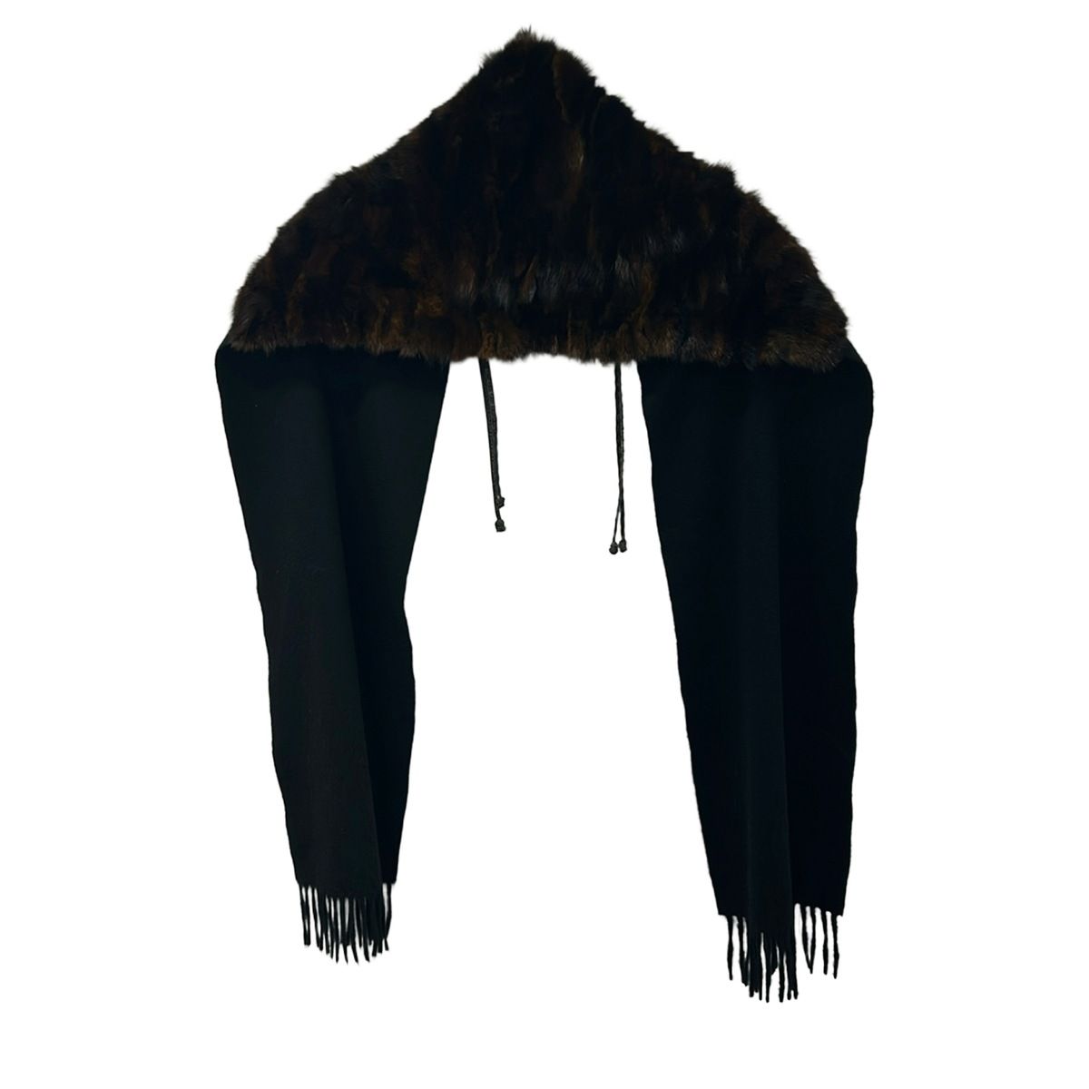 Fendi Shawl Black Dark Brown Cashmere Fur Scarf — view 2