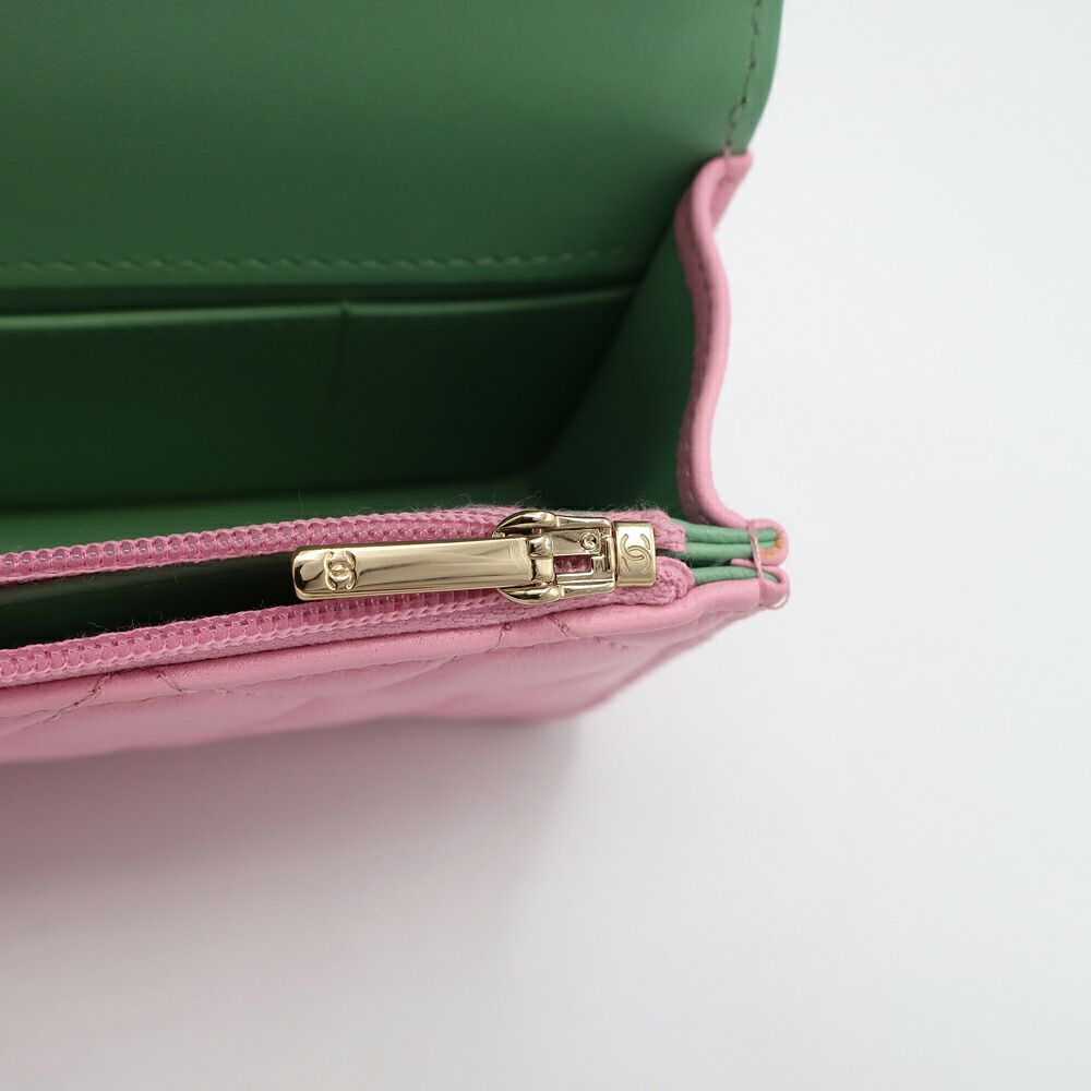 Chanel Ten Quilted Flap Phone Case Pink Green Gold Chain — view 8