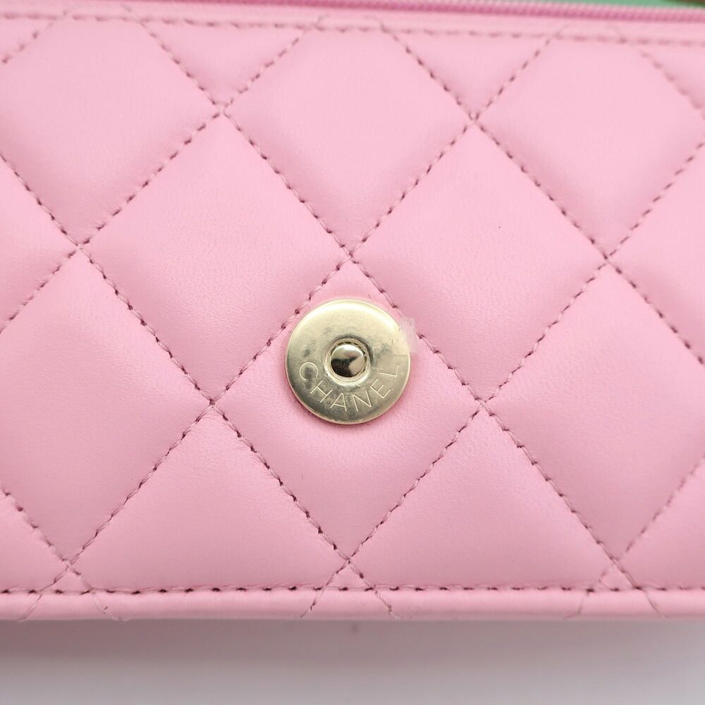 Chanel Ten Quilted Flap Phone Case Pink Green Gold Chain — view 7