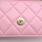 Chanel Ten Quilted Flap Phone Case Pink Green Gold Chain — view 7