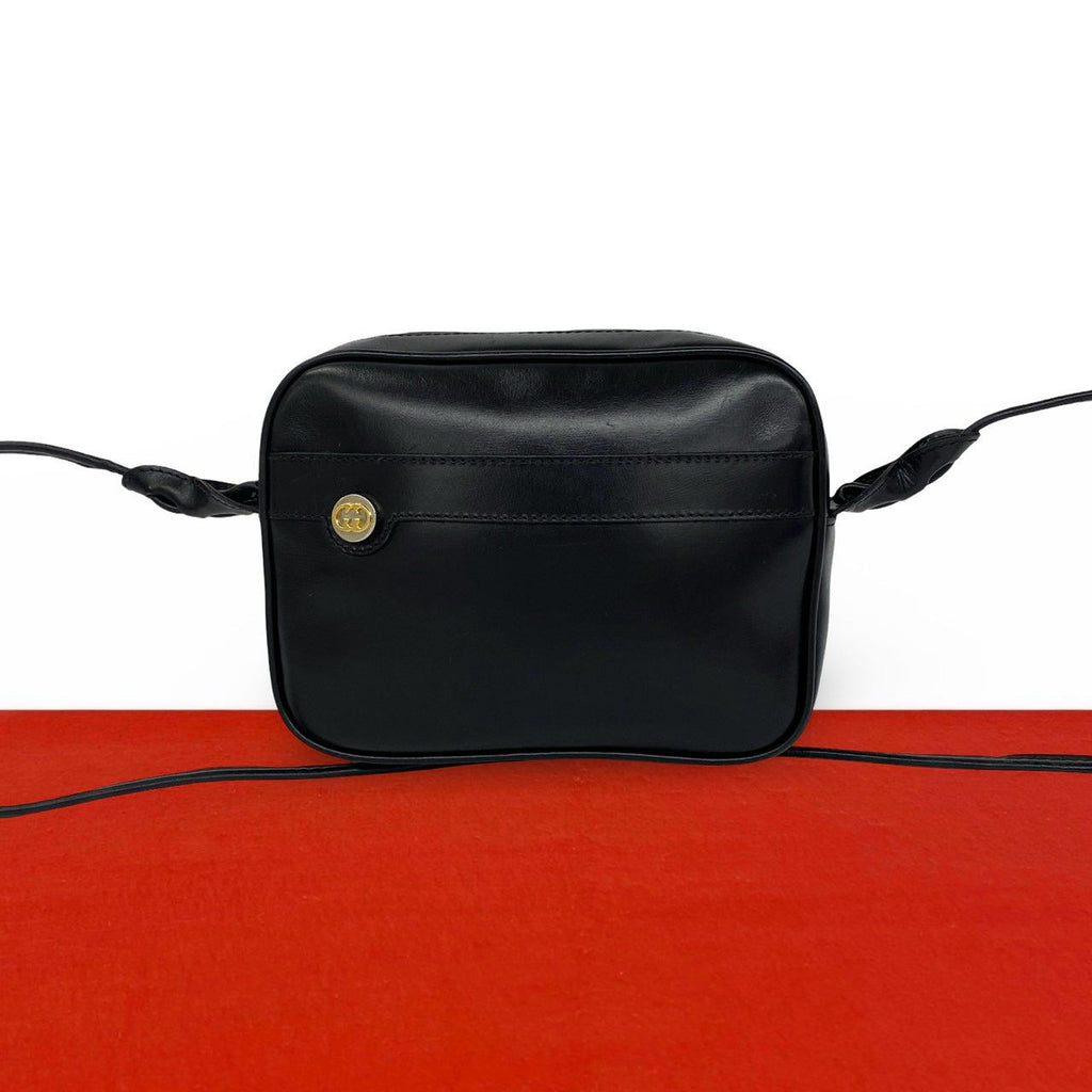 Gucci Vintage GG Logo Leather Mini Shoulder Bag Crossbody Pochette Black
