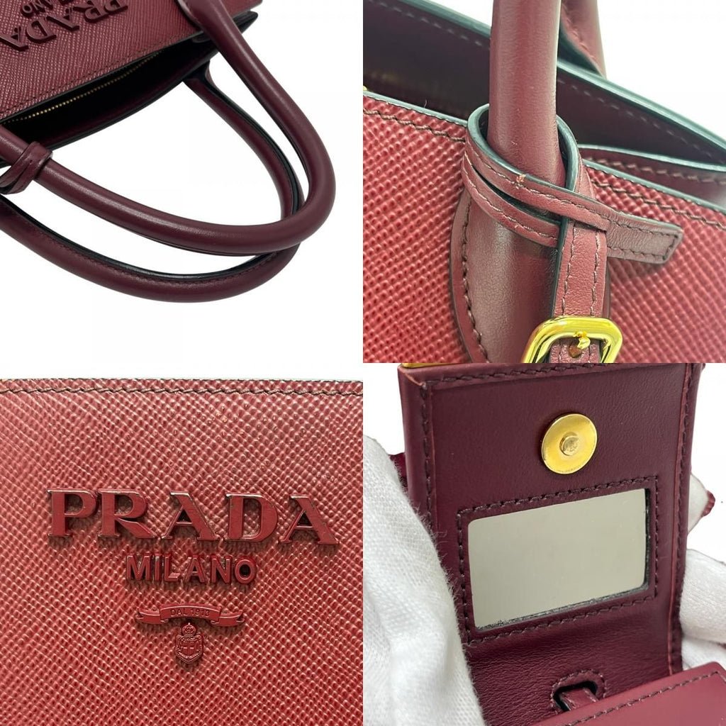 Prada Handbag Monochrome Saffiano Leather Wine — view 7