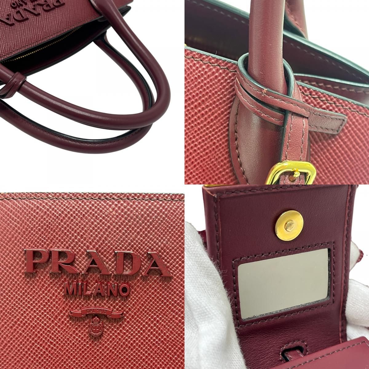 Prada Handbag Monochrome Saffiano Leather Wine — view 7
