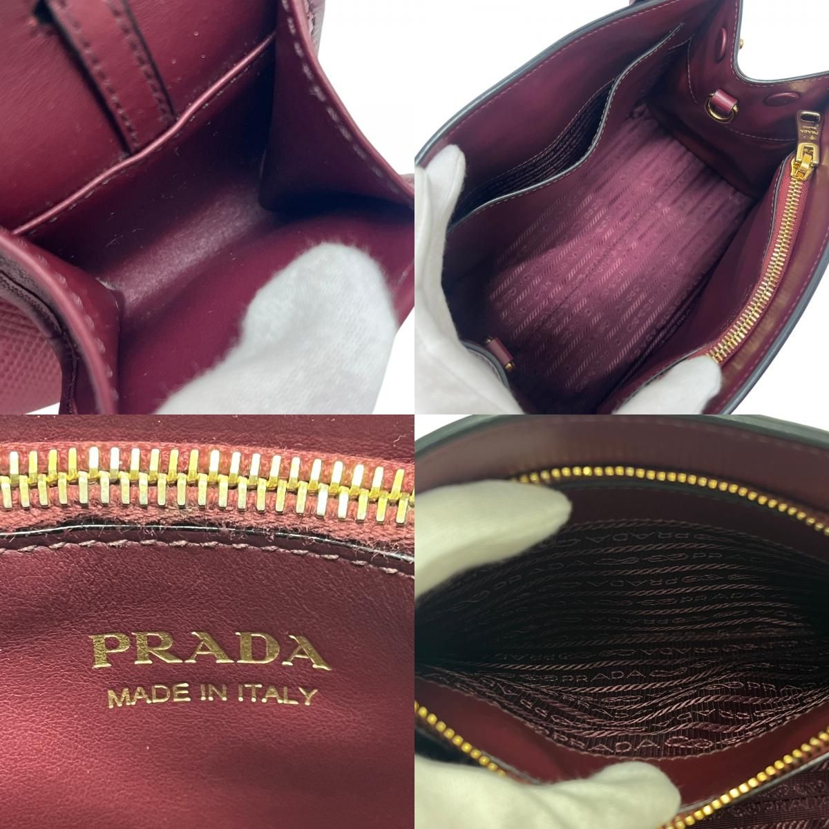 Prada Handbag Monochrome Saffiano Leather Wine — view 8