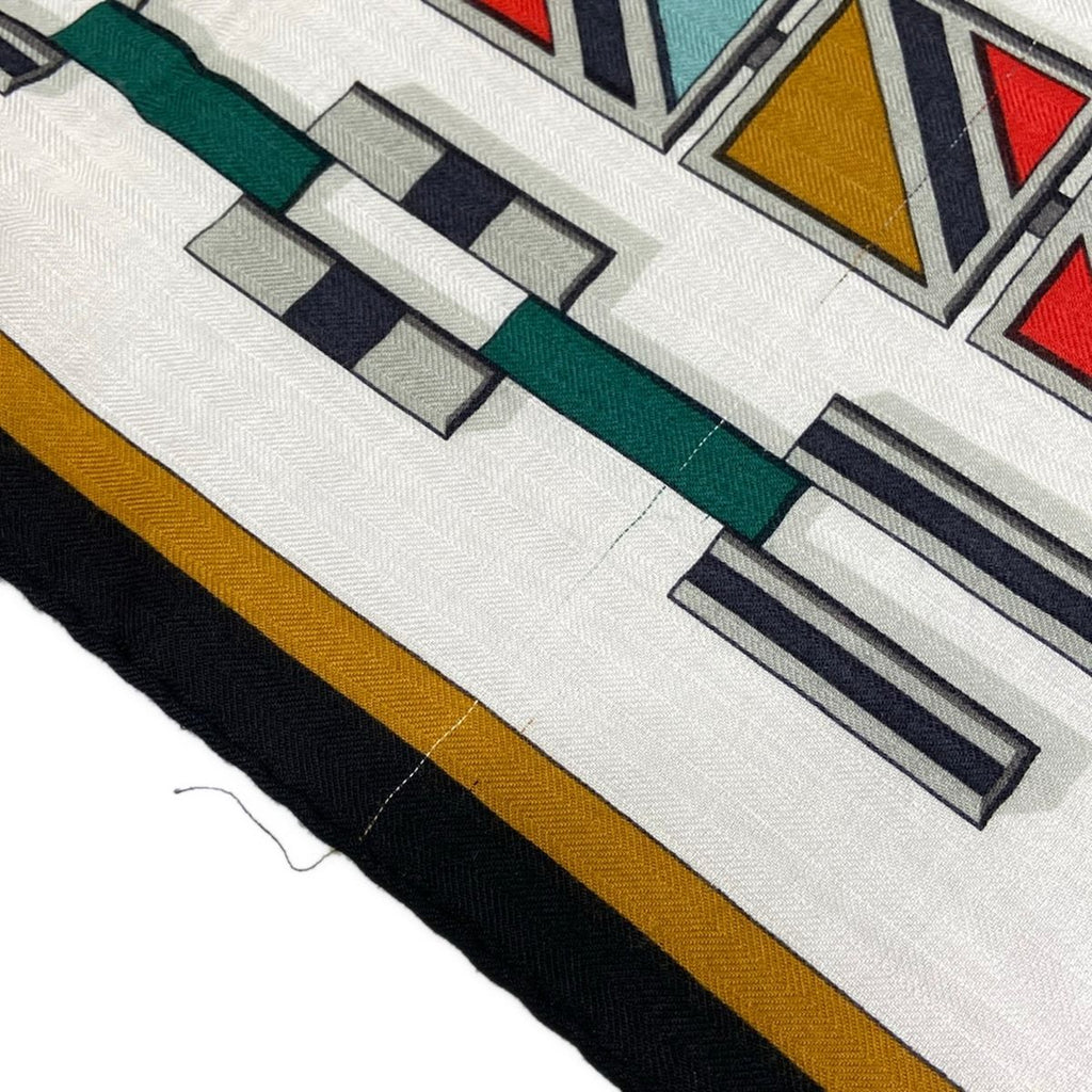 Hermes Shawl Carre Geant 140 Ivory Black Multi en Bouquets Cashmere Silk Scarf — view 7