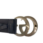 Gucci GG Marmont 85 34 Inch Black Silver Leather Belt Buckle — view 4