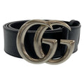 Gucci GG Marmont 85 34 Inch Black Silver Leather Belt Buckle