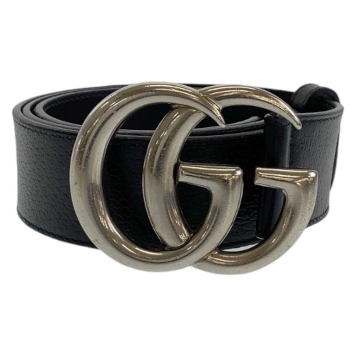 Gucci GG Marmont 85 34 Inch Black Silver Leather Belt Buckle