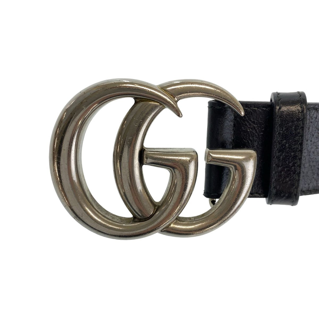 Gucci GG Marmont 85 34 Inch Black Silver Leather Belt Buckle — view 3