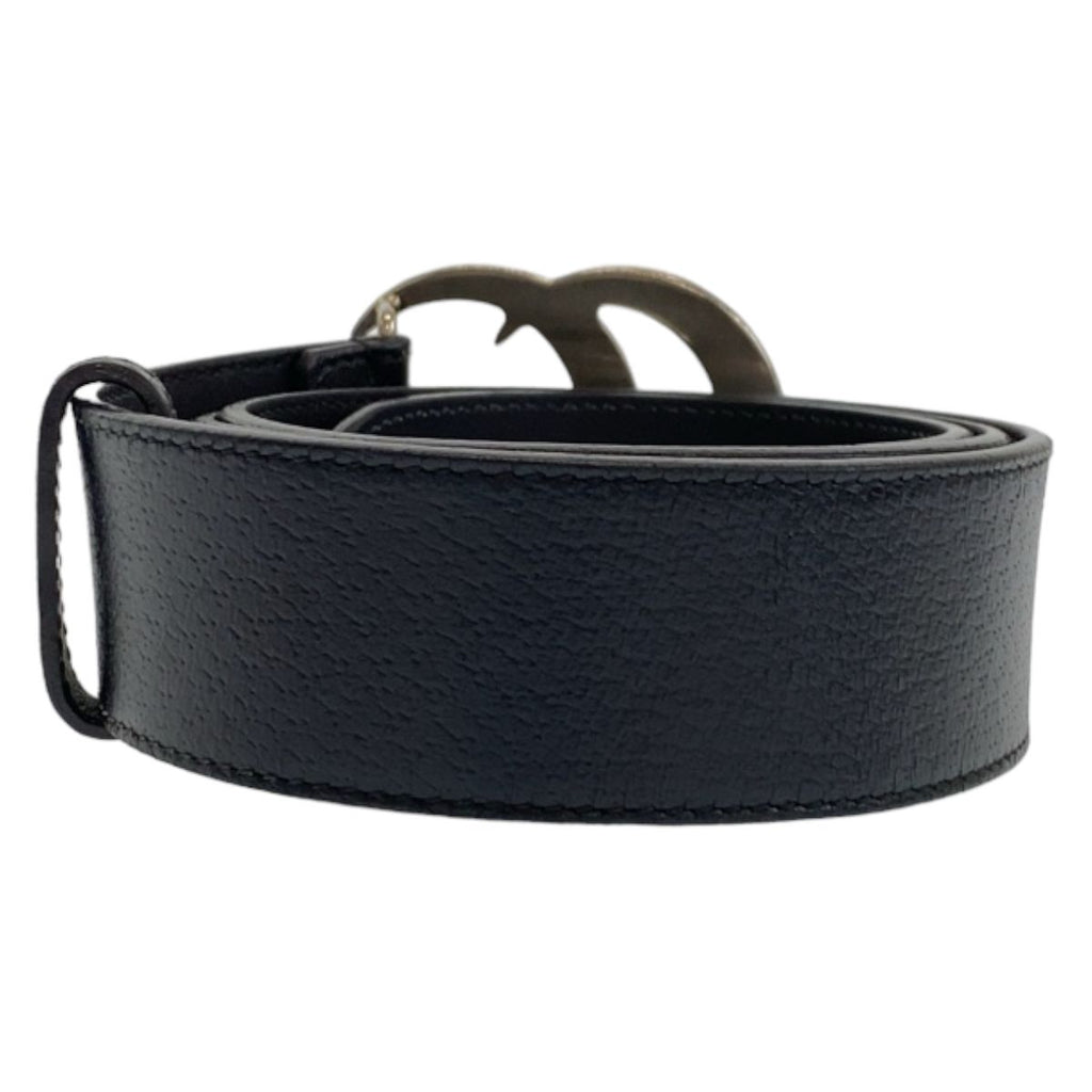 Gucci GG Marmont 85 34 Inch Black Silver Leather Belt Buckle — view 5