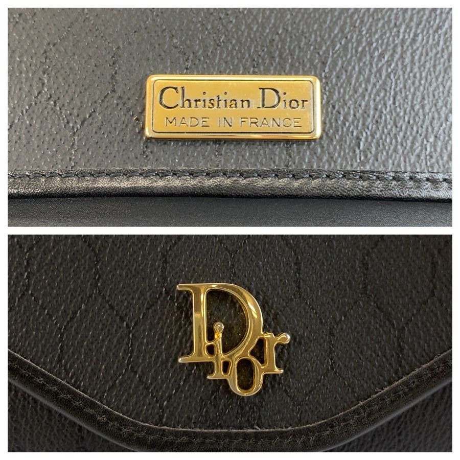 Dior Vintage Honeycomb Pattern Black Gold Chain Shoulder Bag — view 3