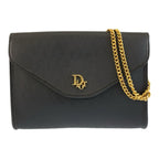 Dior Vintage Honeycomb Pattern Black Gold Chain Shoulder Bag