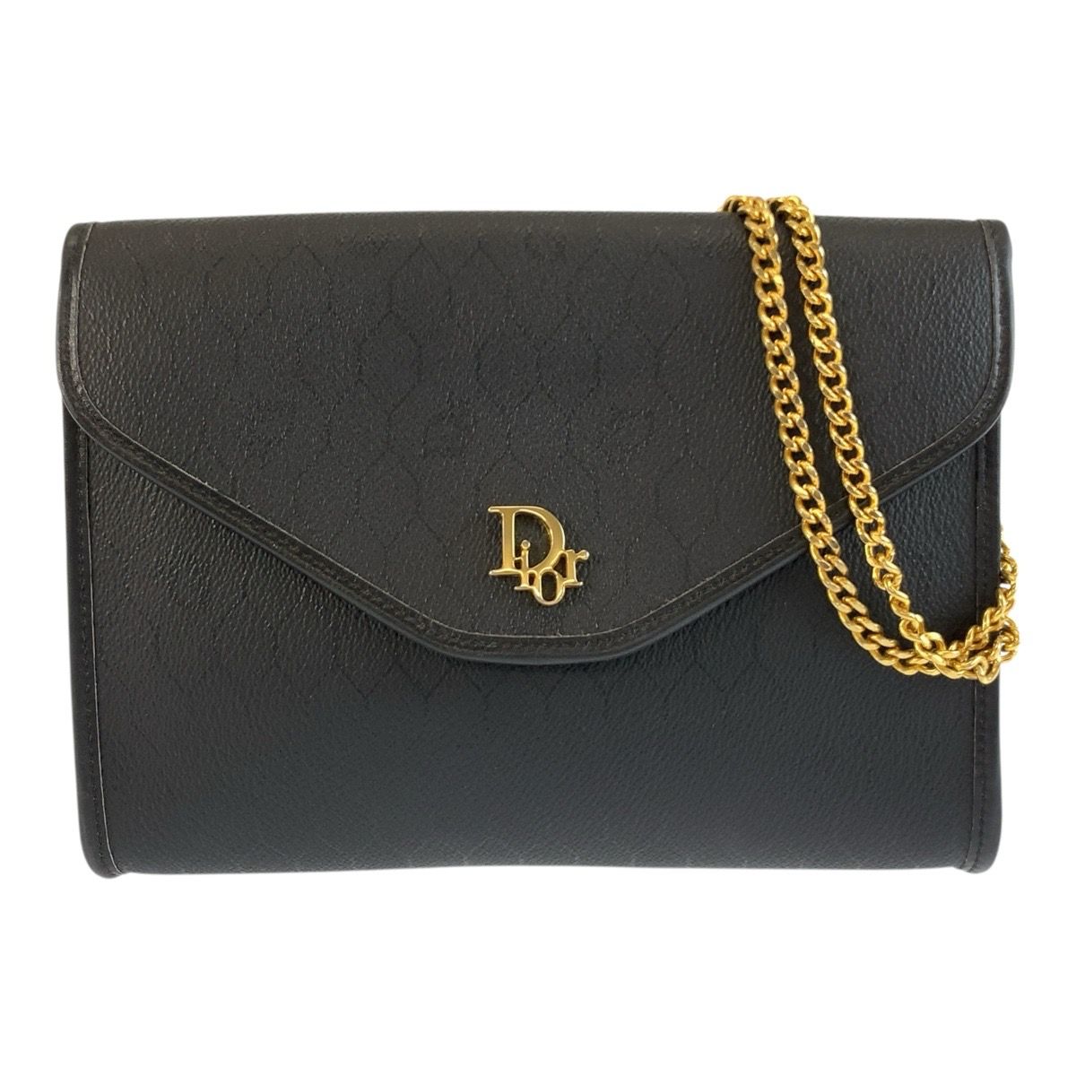 Dior Vintage Honeycomb Pattern Black Gold Chain Shoulder Bag