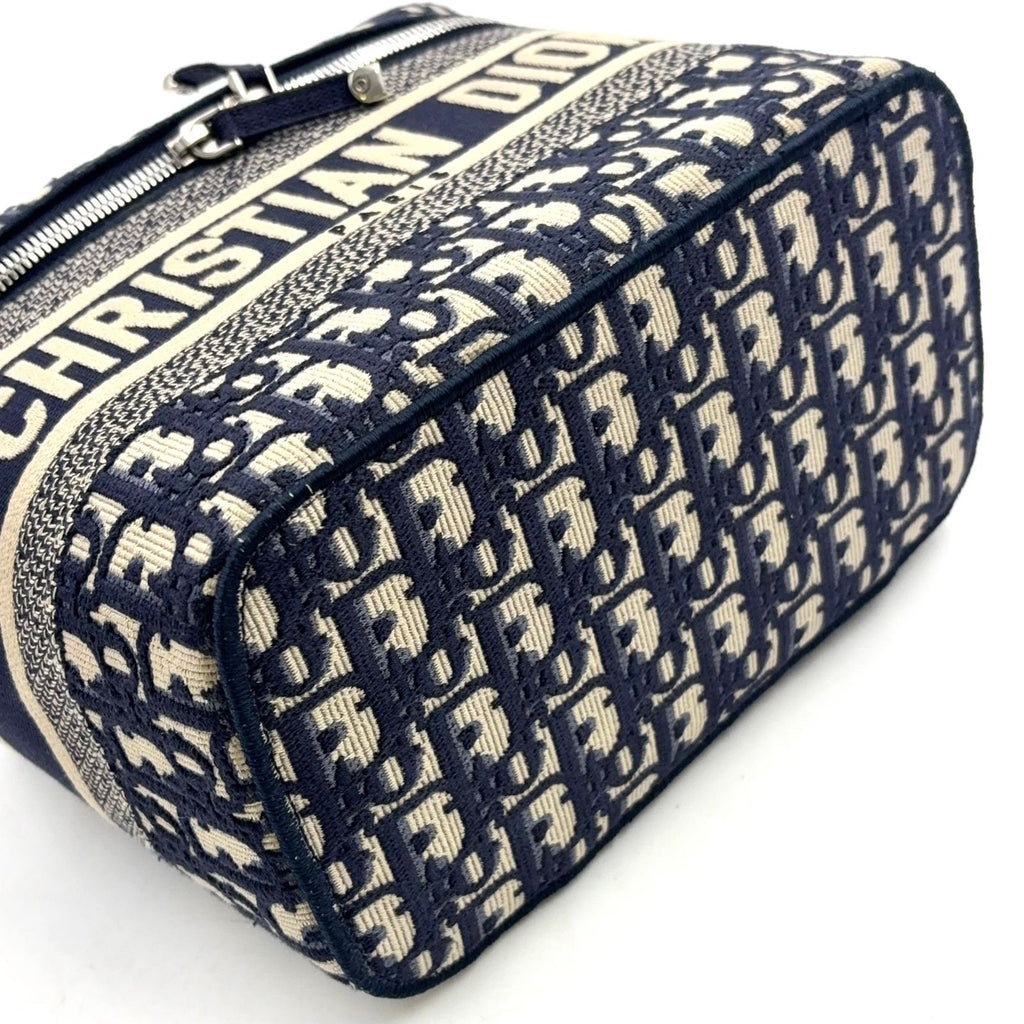 Dior Travel Vanity Cotton Off White Navy Handbag Silver — view 5