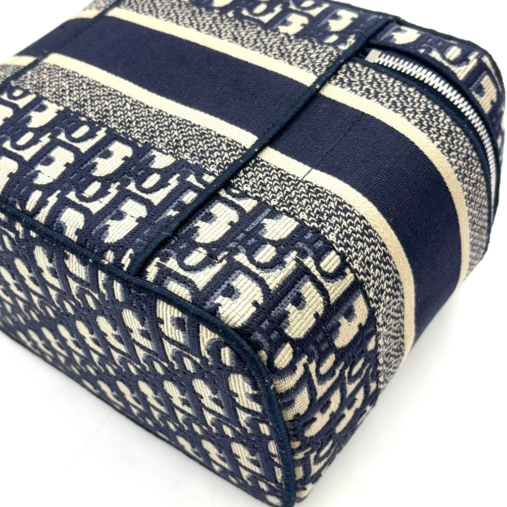 Dior Travel Vanity Cotton Off White Navy Handbag Silver — view 8
