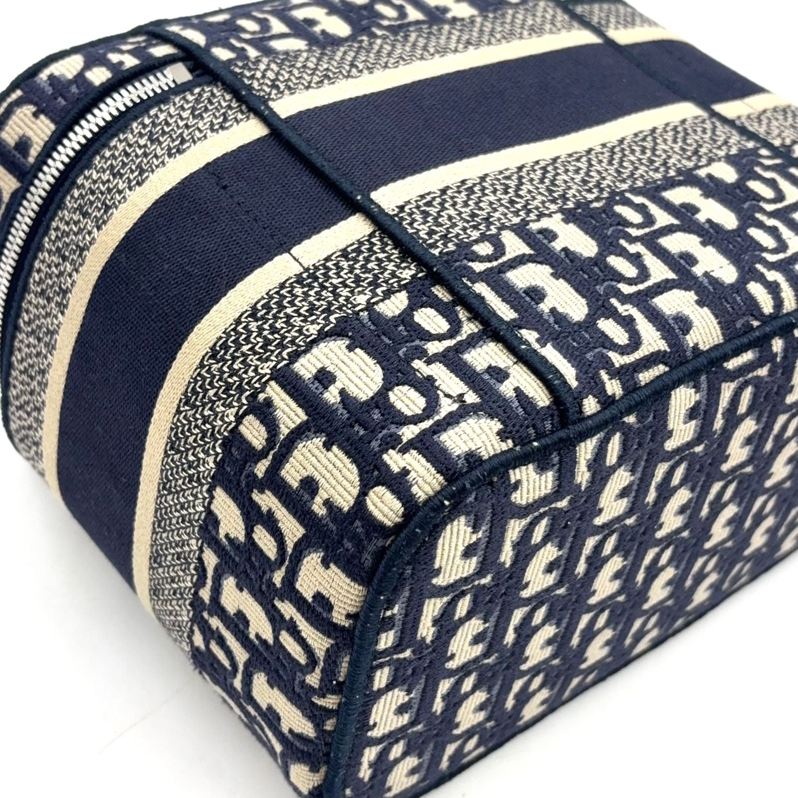 Dior Travel Vanity Cotton Off White Navy Handbag Silver — view 7
