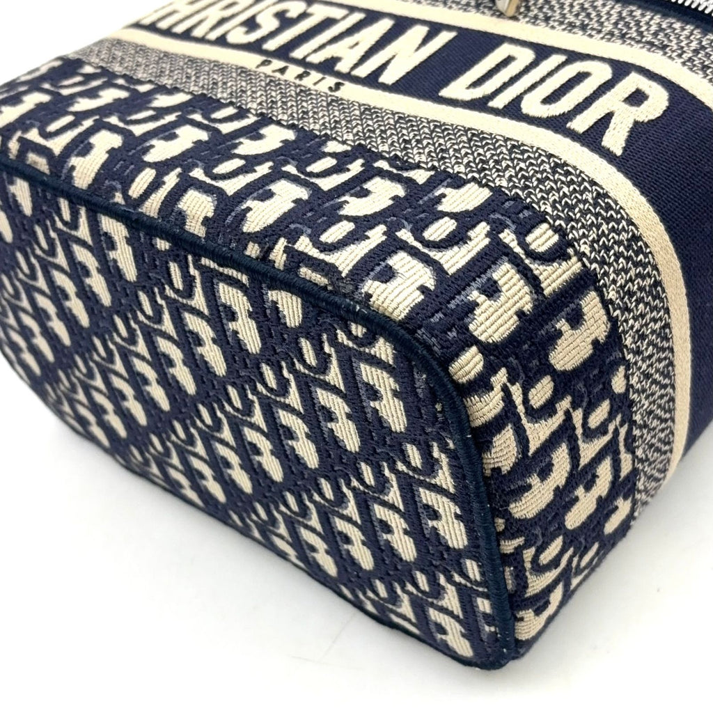 Dior Travel Vanity Cotton Off White Navy Handbag Silver — view 6