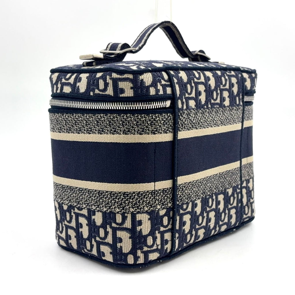 Dior Travel Vanity Cotton Off White Navy Handbag Silver — view 2