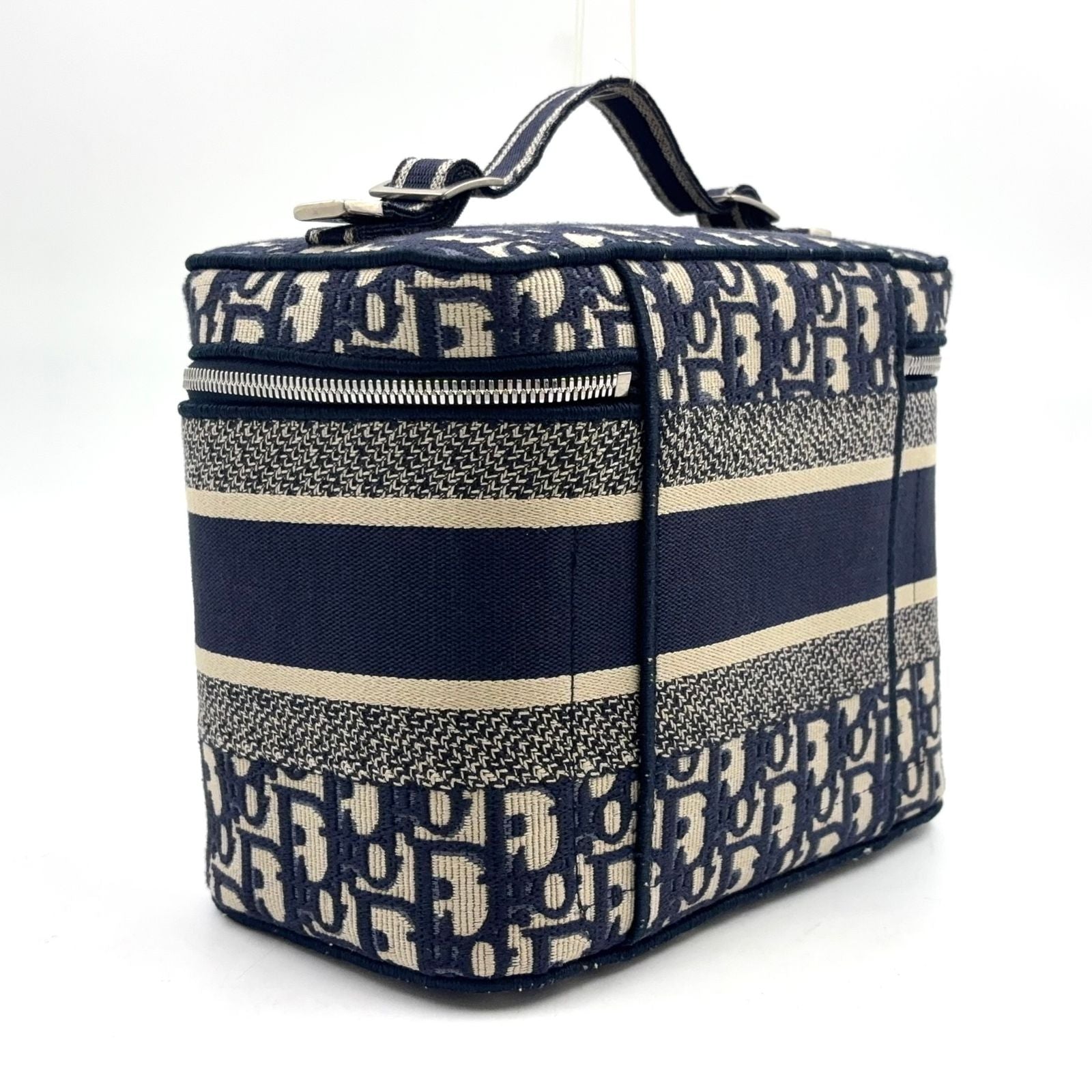 Dior Travel Vanity Cotton Off White Navy Handbag Silver — view 2