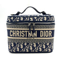 Dior Travel Vanity Cotton Off White Navy Handbag Silver
