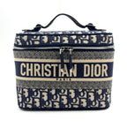 Dior Travel Vanity Cotton Off White Navy Handbag Silver