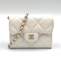 Chanel Quilted Mini Chain Random Caviar Leather White Wallet Gold