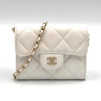 Chanel Quilted Mini Chain Random Caviar Leather White Wallet Gold