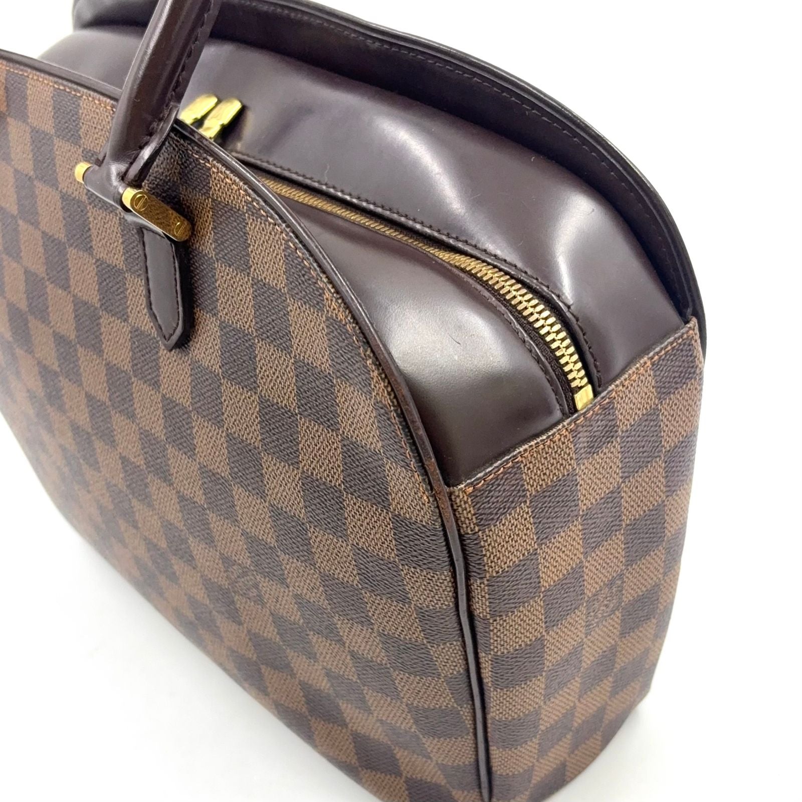 Louis Vuitton Saria Horizontal Damier Ebene Leather Brown Handbag Gold — view 8