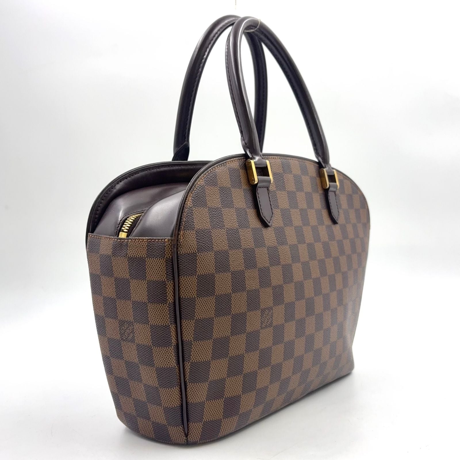 Louis Vuitton Saria Horizontal Damier Ebene Leather Brown Handbag Gold — view 2