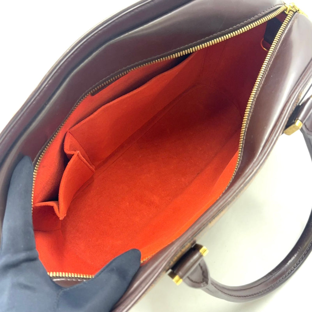 Louis Vuitton Saria Horizontal Damier Ebene Leather Brown Handbag Gold — view 3