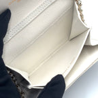 Chanel Quilted Mini Chain Random Caviar Leather White Wallet Gold — view 3