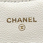 Chanel Quilted Mini Chain Random Caviar Leather White Wallet Gold — view 5