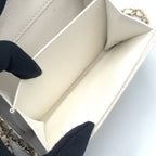 Chanel Quilted Mini Chain Random Caviar Leather White Wallet Gold — view 4