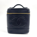 Chanel CC Logo Vanity Caviar Leather Black Handbag Gold