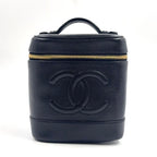 Chanel CC Logo Vanity Caviar Leather Black Handbag Gold