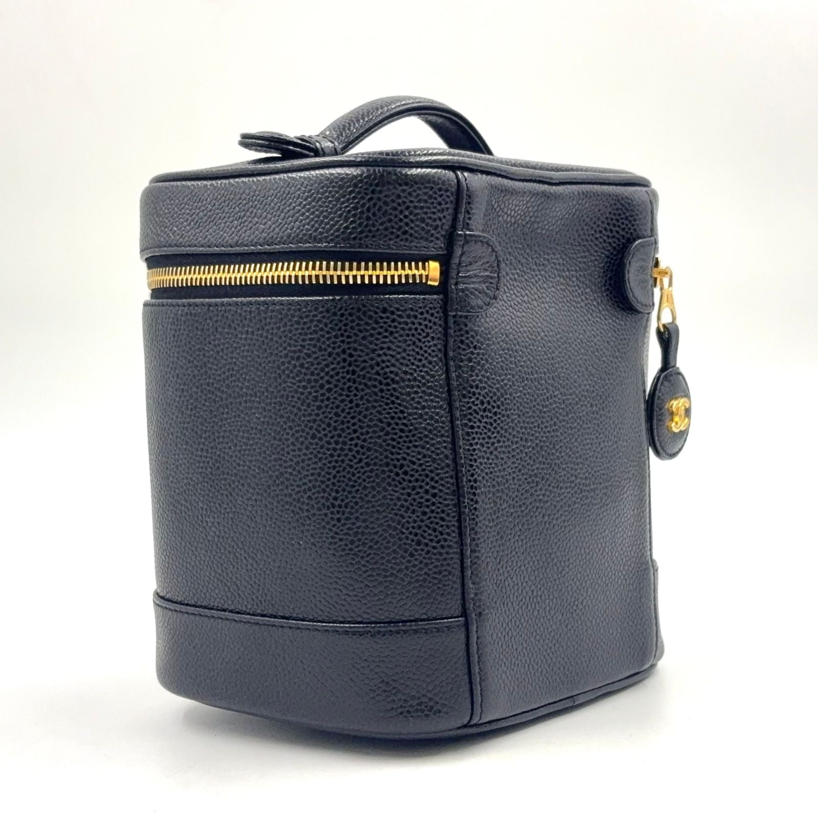 Chanel CC Logo Vanity Caviar Leather Black Handbag Gold — view 2