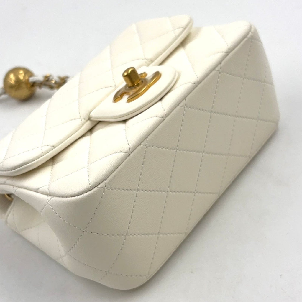 Chanel Coco Ball Mini Quilted Random Lambskin White Shoulder Bag Gold — view 6