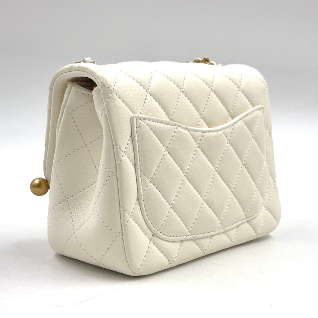 Chanel Coco Ball Mini Quilted Random Lambskin White Shoulder Bag Gold — view 2