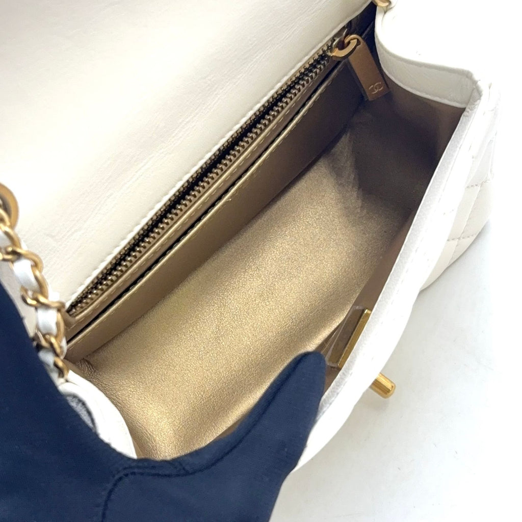 Chanel Coco Ball Mini Quilted Random Lambskin White Shoulder Bag Gold — view 3