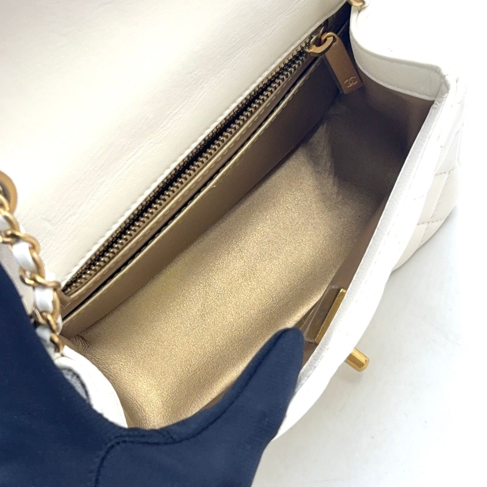 Chanel Coco Ball Mini Quilted Random Lambskin White Shoulder Bag Gold — view 3