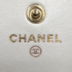 Chanel Quilted Camellia Ribbon Wallet Lambskin Fabric Black White Shoulder Bag — view 4