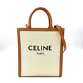 Celine Vertical Cabas 2-Way Shoulder Bag Leather Canvas Brown Beige Tote Gold