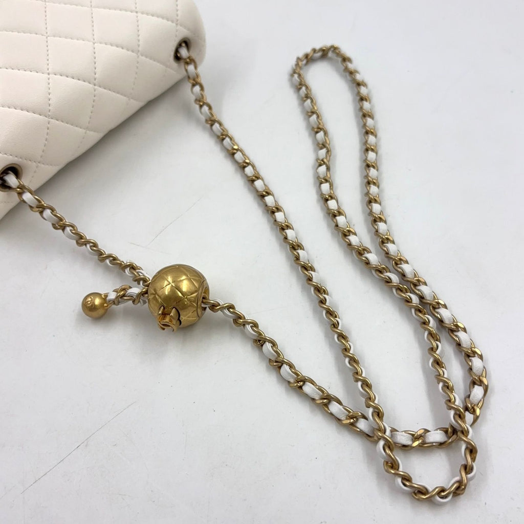 Chanel Coco Ball Mini Quilted Random Lambskin White Shoulder Bag Gold — view 5