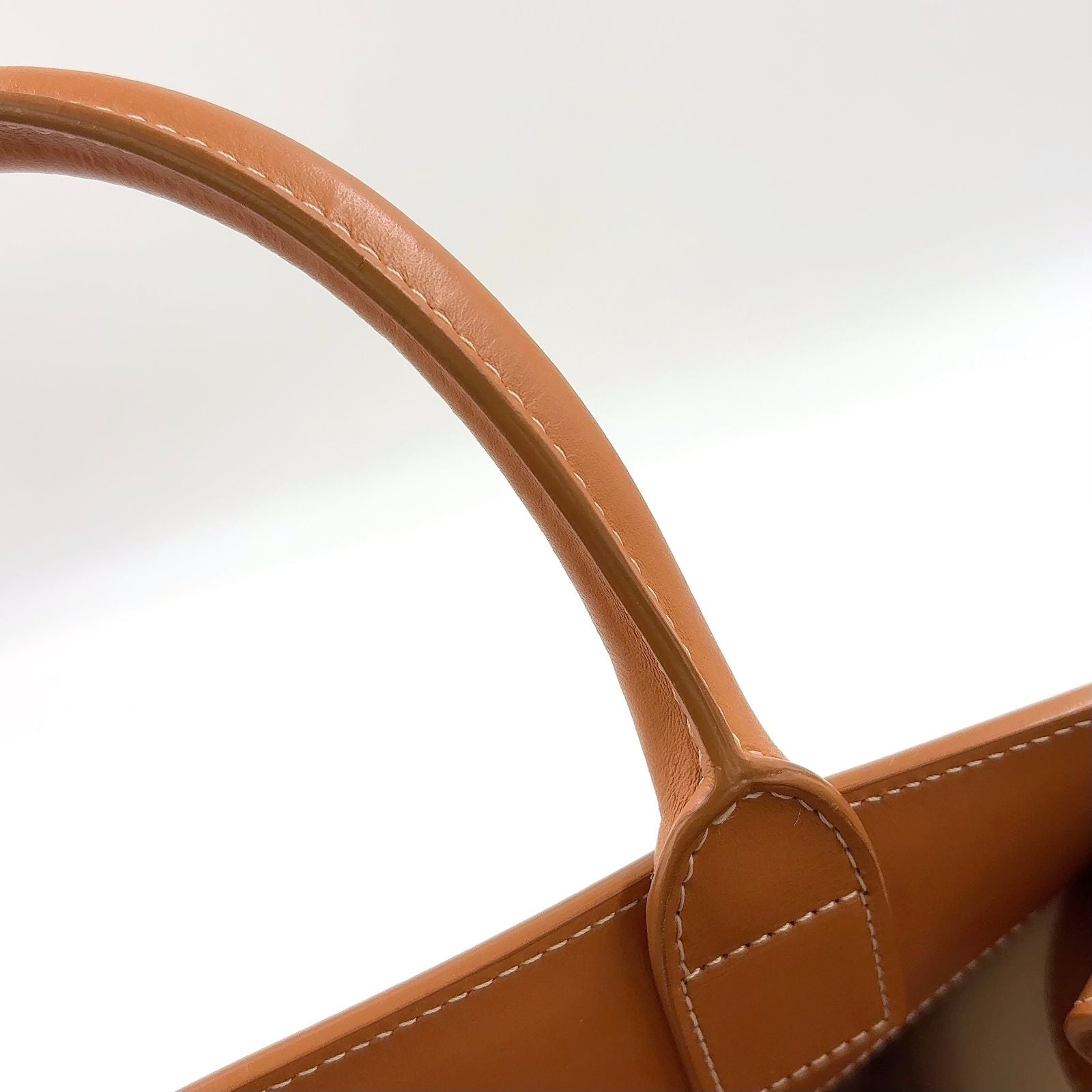Celine Vertical Cabas 2-Way Shoulder Bag Leather Canvas Brown Beige Tote Gold — view 6