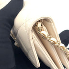 Chanel Quilted Camellia Ribbon Wallet Lambskin Fabric Black White Shoulder Bag — view 8