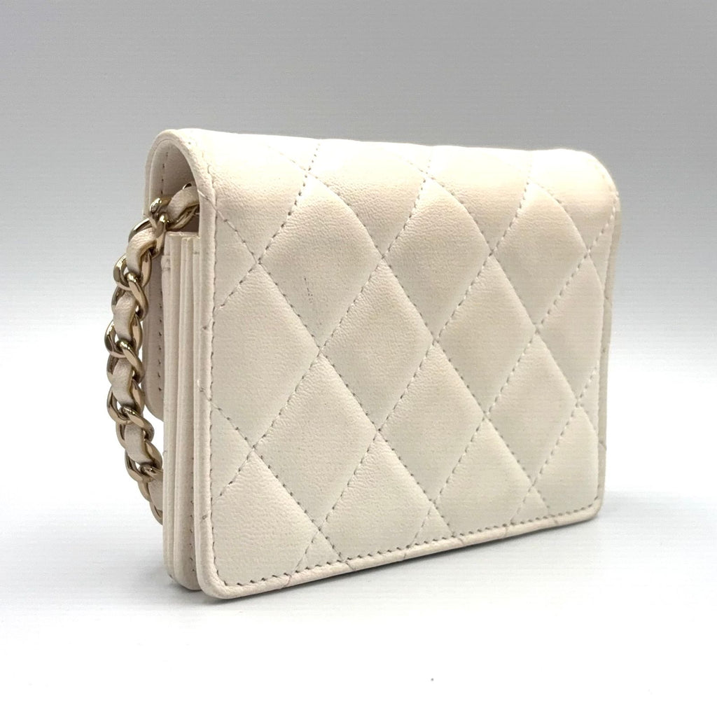 Chanel Quilted Camellia Ribbon Wallet Lambskin Fabric Black White Shoulder Bag — view 2