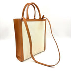 Celine Vertical Cabas 2-Way Shoulder Bag Leather Canvas Brown Beige Tote Gold — view 2