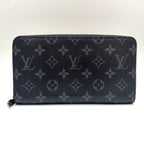 Louis Vuitton Zippy Organizer NM Monogram Eclipse Wallet Leather Black Silver
